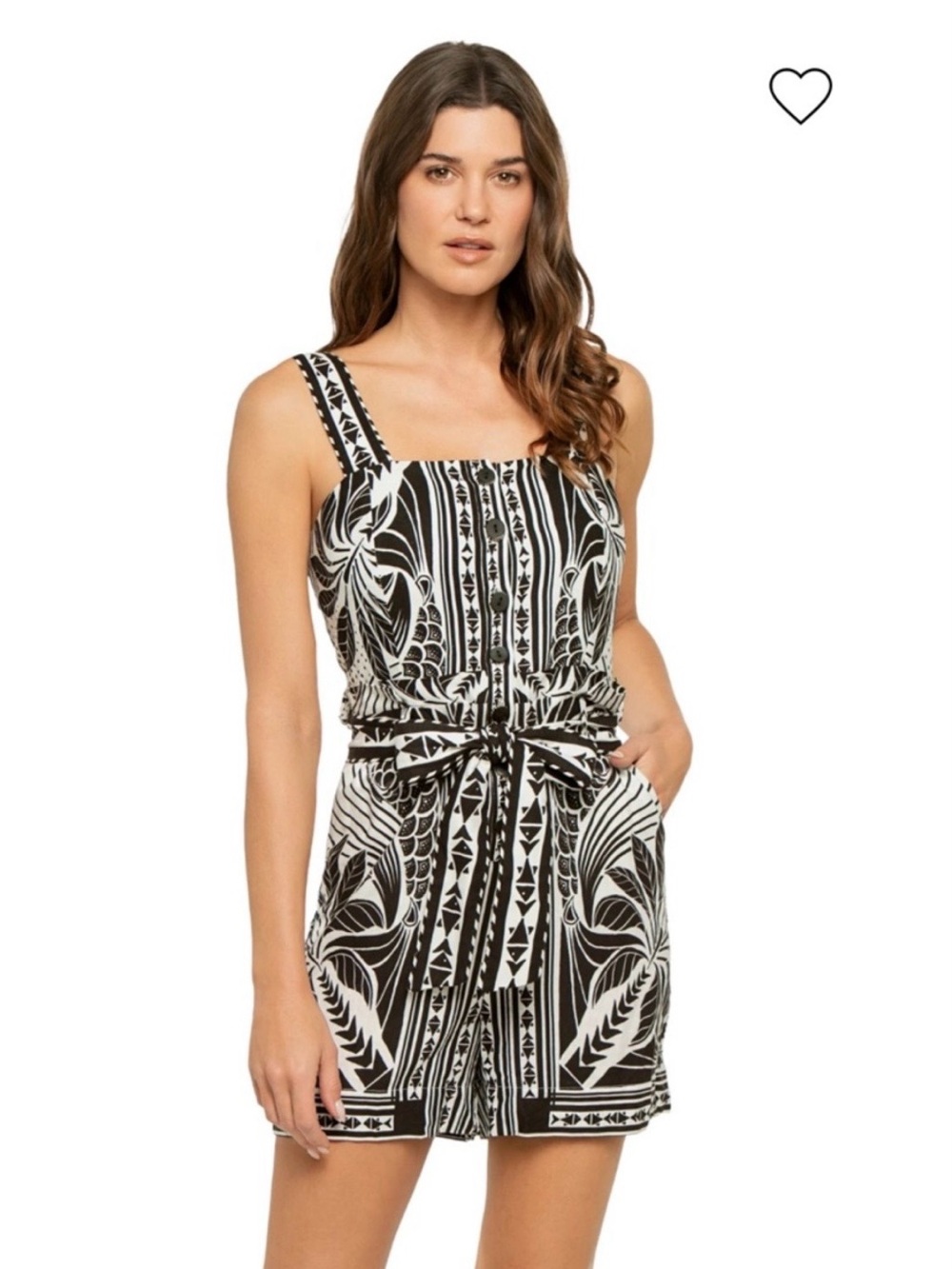 FARM Rio Monochrome Elegance Scarf Off-White Waist Tie Romper Sz S